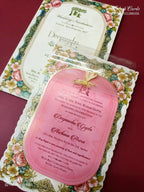 KLB-1295 White Pink Floral Semi Box Wedding Card (2 Page & Transparent PVC)-Kalash Cards