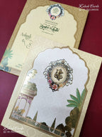 KLB-1298 White Creme Royal Arch Semi Box Wedding Card (2 Page)-Kalash Cards
