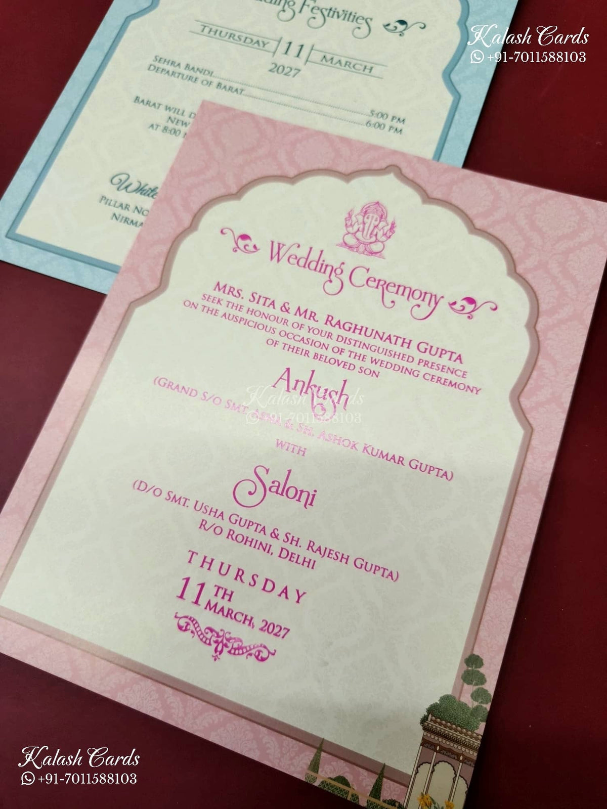 KLB-1298 White Creme Royal Arch Semi Box Wedding Card (2 Page)-Kalash Cards