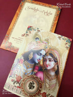KLB-1299 Creme Radha Krishna Semi Box Wedding Card (2 Page)-Kalash Cards
