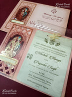 KLB-1302 Pink Bride Groom Laser Cut Semi Box Wedding Card (2 Page & Transparent PVC)-Kalash Cards