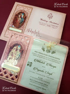 KLB-1302 Pink Bride Groom Laser Cut Semi Box Wedding Card (2 Page & Transparent PVC)-Kalash Cards