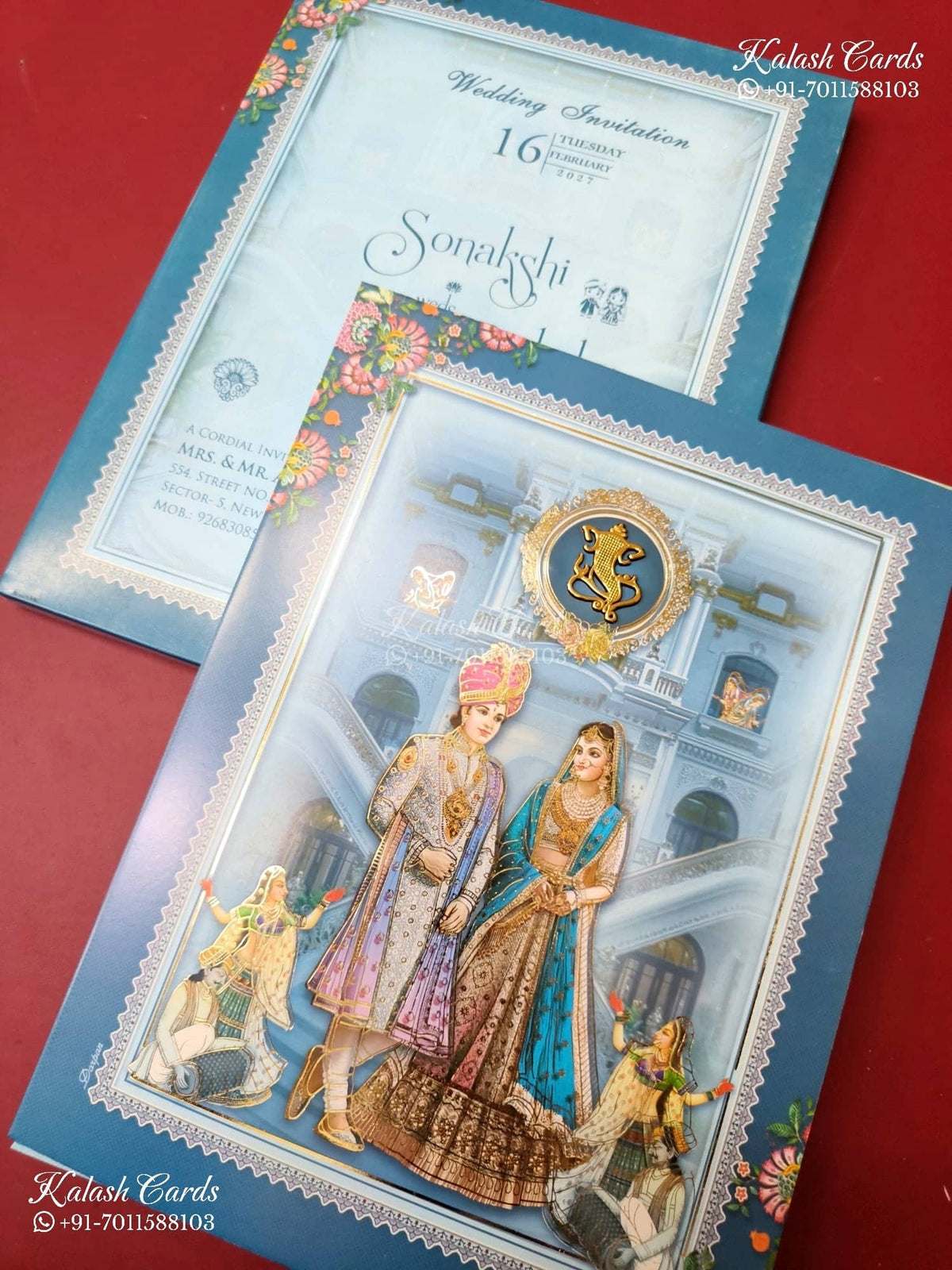 KLB-1311 Blue Bride Groom Semi Box Wedding Card (2 Page)-Kalash Cards