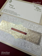 KLB-1312 White Traditional Embossed Semi Box Wedding Card (2 Page & Couple Name Acrylic)-Kalash Cards