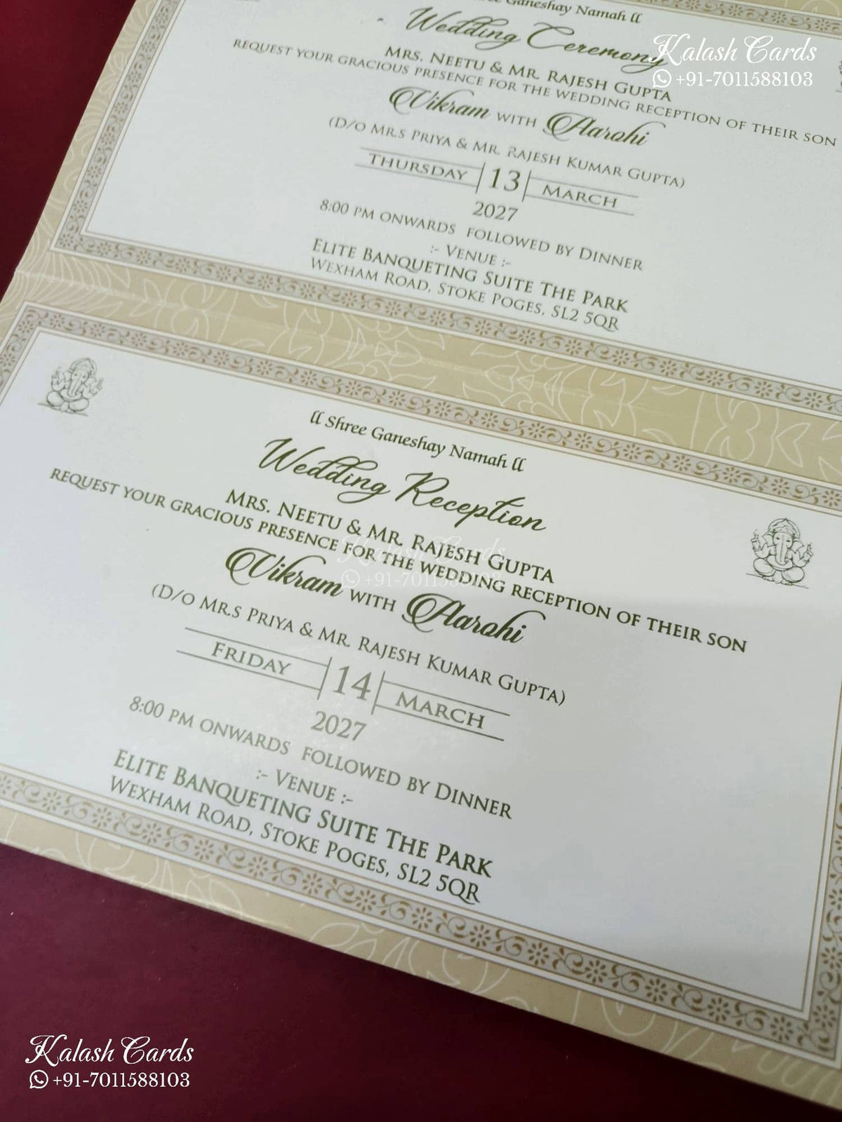 KLB-1312 White Traditional Embossed Semi Box Wedding Card (2 Page & Couple Name Acrylic)-Kalash Cards
