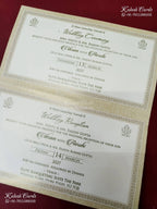 KLB-1312 White Traditional Embossed Semi Box Wedding Card (2 Page & Couple Name Acrylic)-Kalash Cards