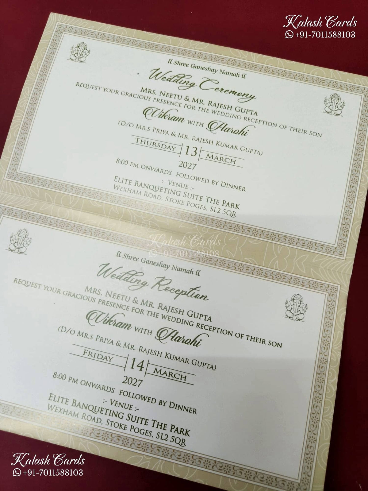 KLB-1312 White Traditional Embossed Semi Box Wedding Card (2 Page & Couple Name Acrylic)-Kalash Cards