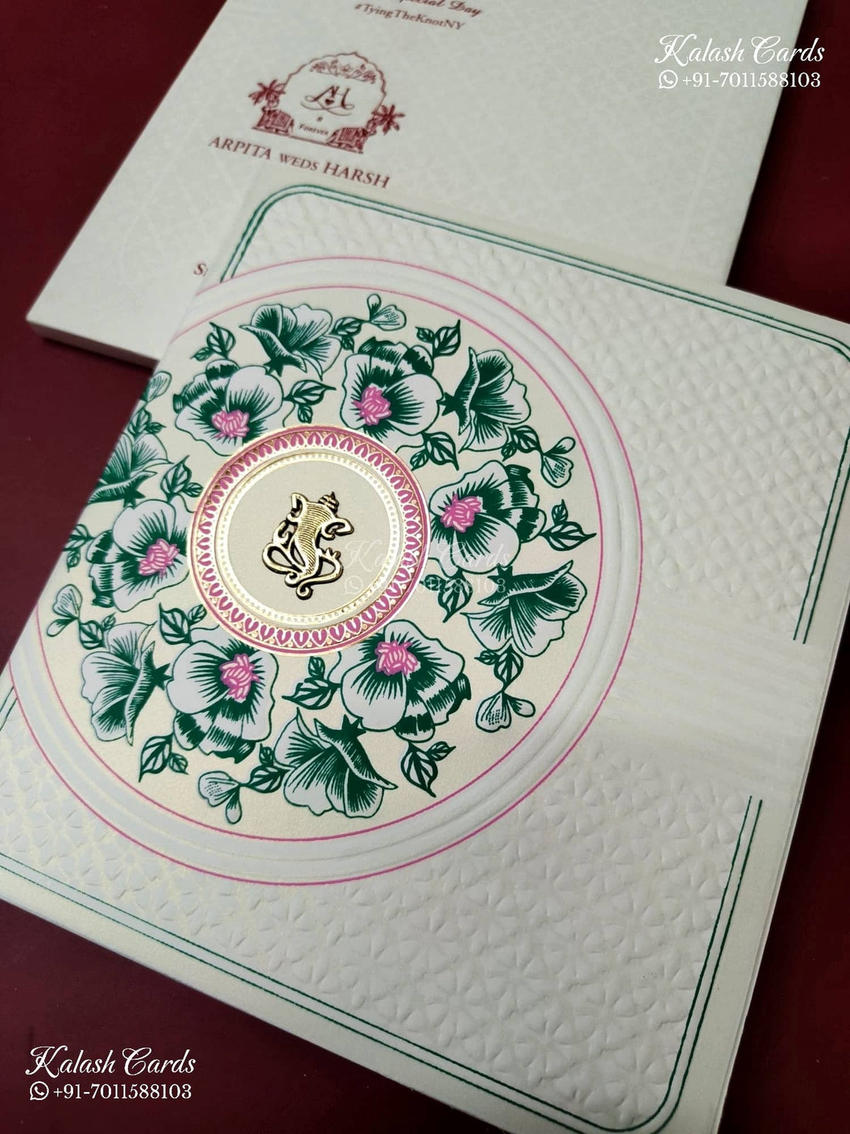 KLB-1314 White Floral Embossed Semi Box Wedding Card (2 Page)-Kalash Cards