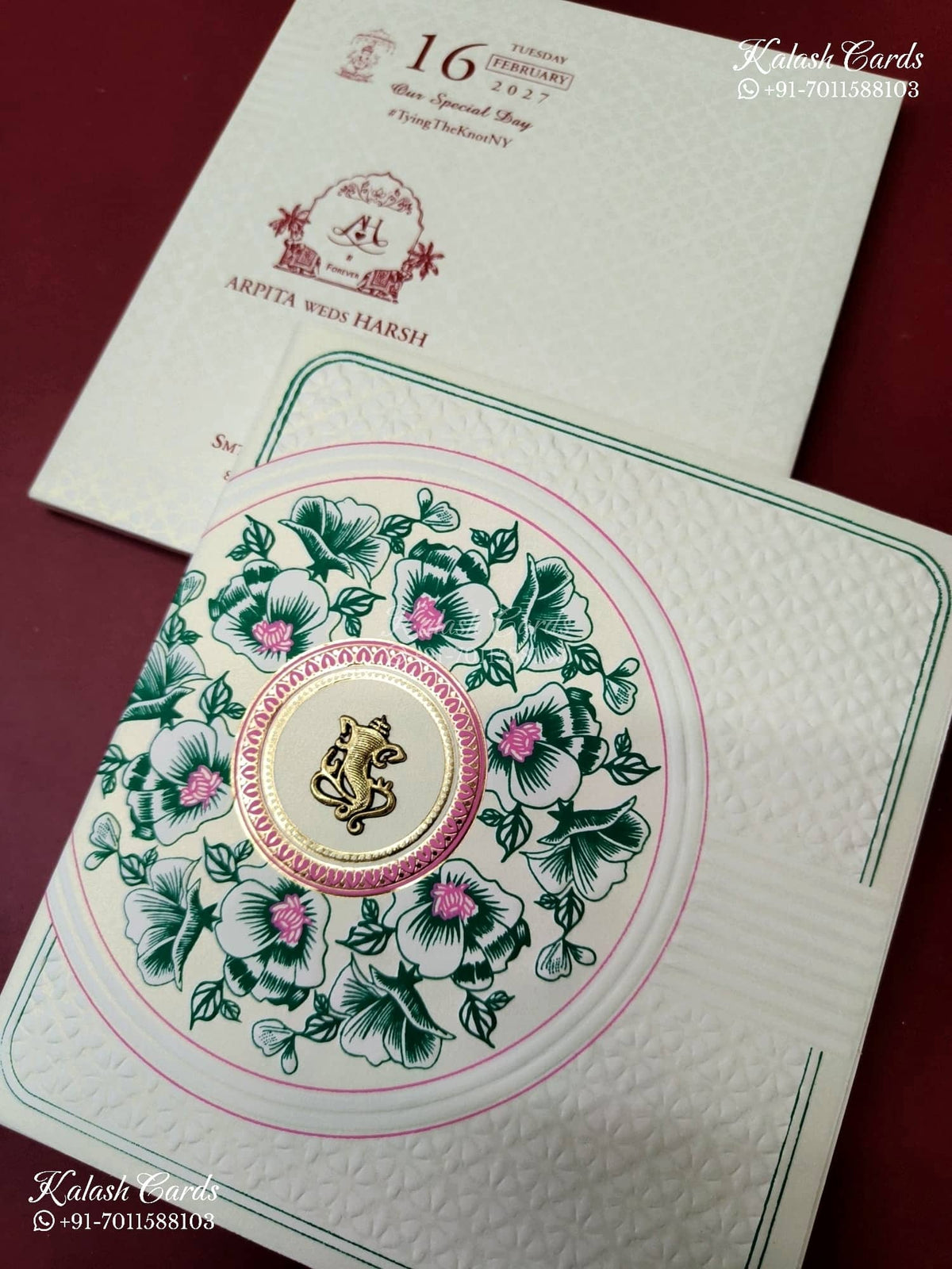 KLB-1314 White Floral Embossed Semi Box Wedding Card (2 Page)-Kalash Cards