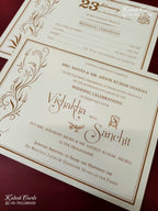 KLB-1315 White Traditional Door Style Embossed Semi Box Wedding Card (2 Page & Couple Name Wooden Plate)-Kalash Cards
