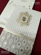KLB-1317 White Grey Traditional Embossed Semi Box Wedding Card (2 Page)-Kalash Cards