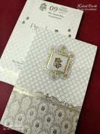 KLB-1317 White Grey Traditional Embossed Semi Box Wedding Card (2 Page)-Kalash Cards