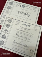 KLB-1320 White Creme Floral Traditional Door Style Embossed Semi Box Wedding Card (2 Page)-Kalash Cards