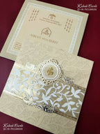 KLB-1325 Creme Floral Embossed Semi Box Wedding Card (2 Page)-Kalash Cards