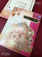 KLB-1329 Creme Pink Bride Groom Semi Box Wedding Card (2 Page & Couple Name Wooden Plate)-Kalash Cards