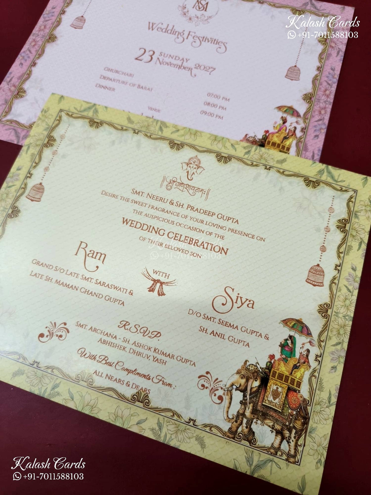 KLB-1332 Grey Bride Groom Door Style Semi Box Wedding Card (2 Page & Couple Name Wooden Plate)-Kalash Cards