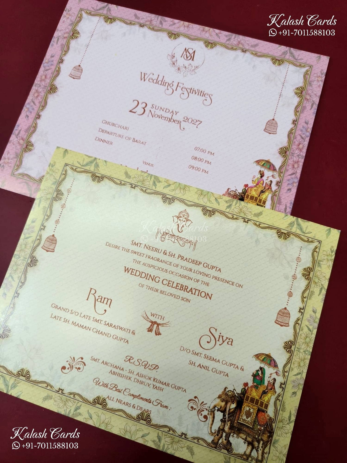 KLB-1332 Grey Bride Groom Door Style Semi Box Wedding Card (2 Page & Couple Name Wooden Plate)-Kalash Cards