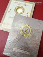 KLB-1334 Creme Grey Floral Semi Box Wedding Card (2 Page)-Kalash Cards