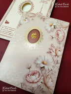 KLB-1336 Creme Pink Floral Semi Box Wedding Card (2 Page)-Kalash Cards