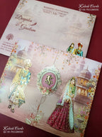 KLB-1338 Pink Bride Groom Door Style Semi Box Wedding Card (2 Page)-Kalash Cards