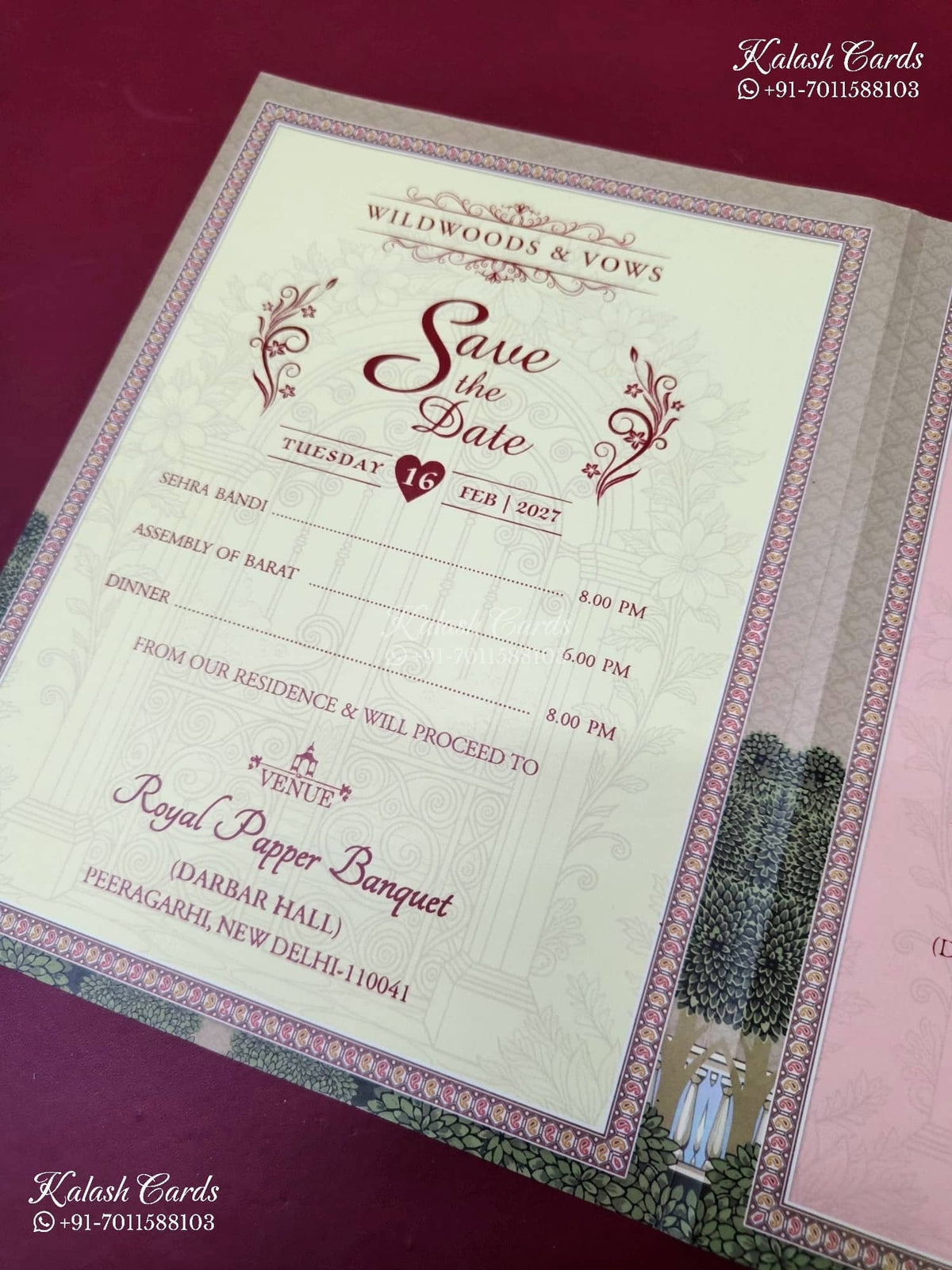 KLB-1341 Brown Bride Groom Semi Box Wedding Card (2 Page)-Kalash Cards