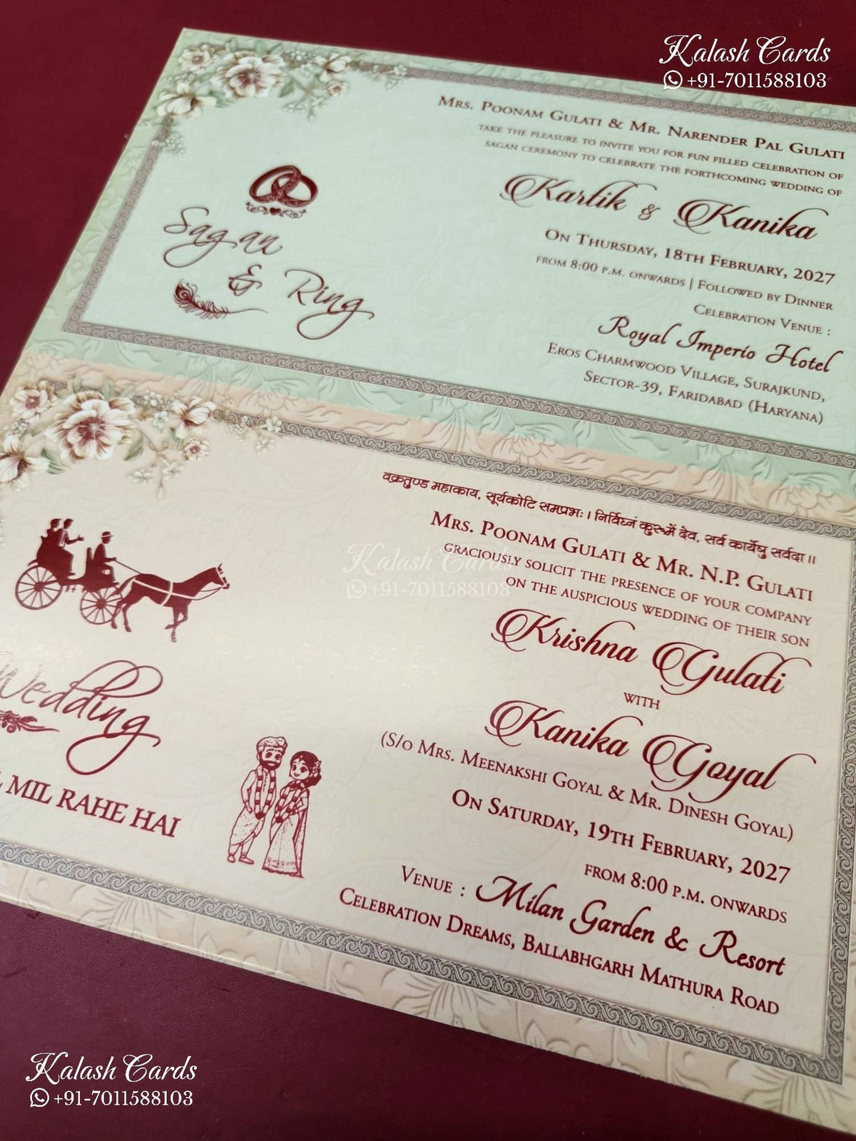 KLB-1343 Creme Floral Semi Box Wedding Card (2 Page)-Kalash Cards
