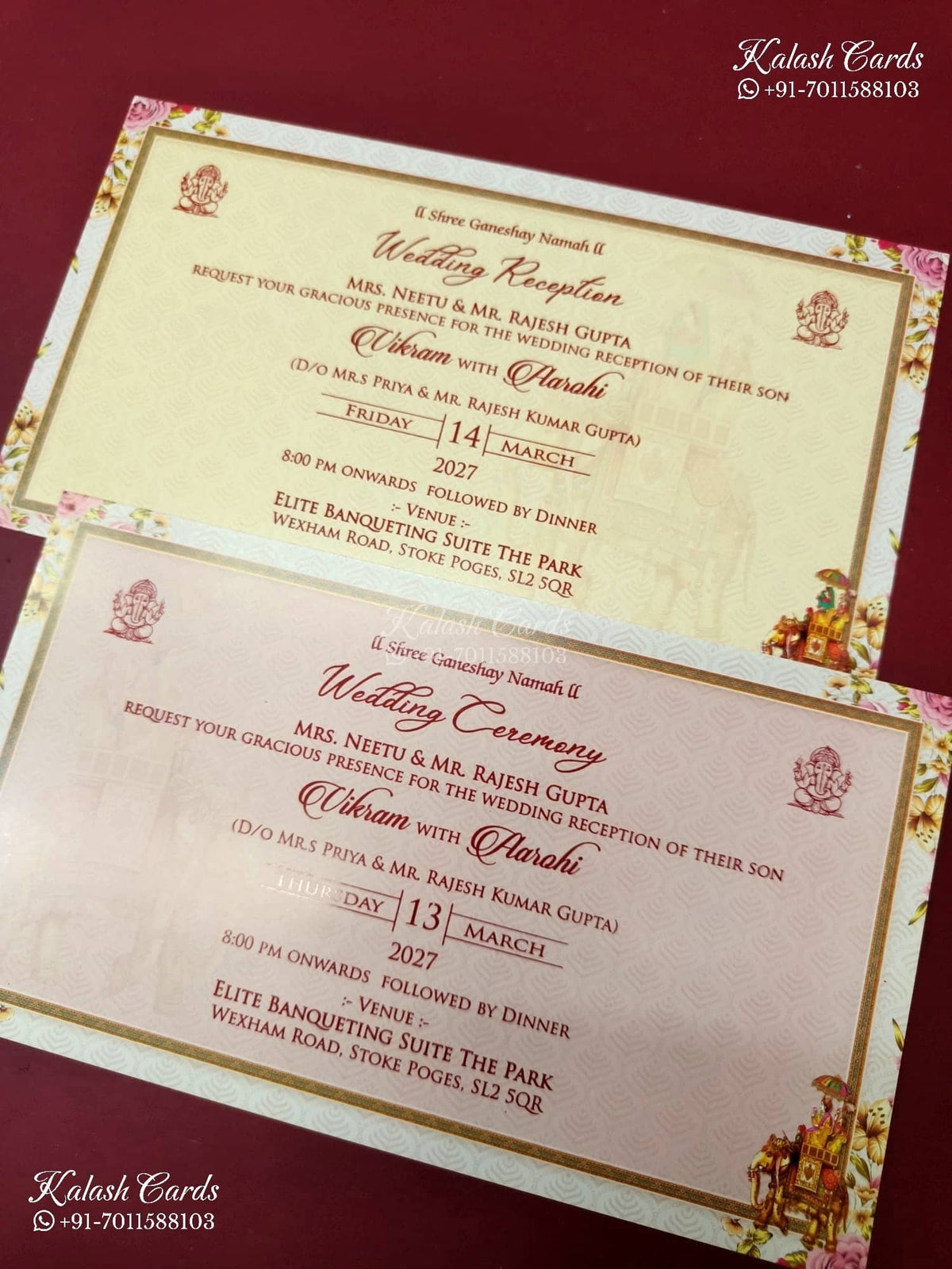 KLB-1344 Creme Brown Bride Groom Semi Box Wedding Card (2 Page)-Kalash Cards