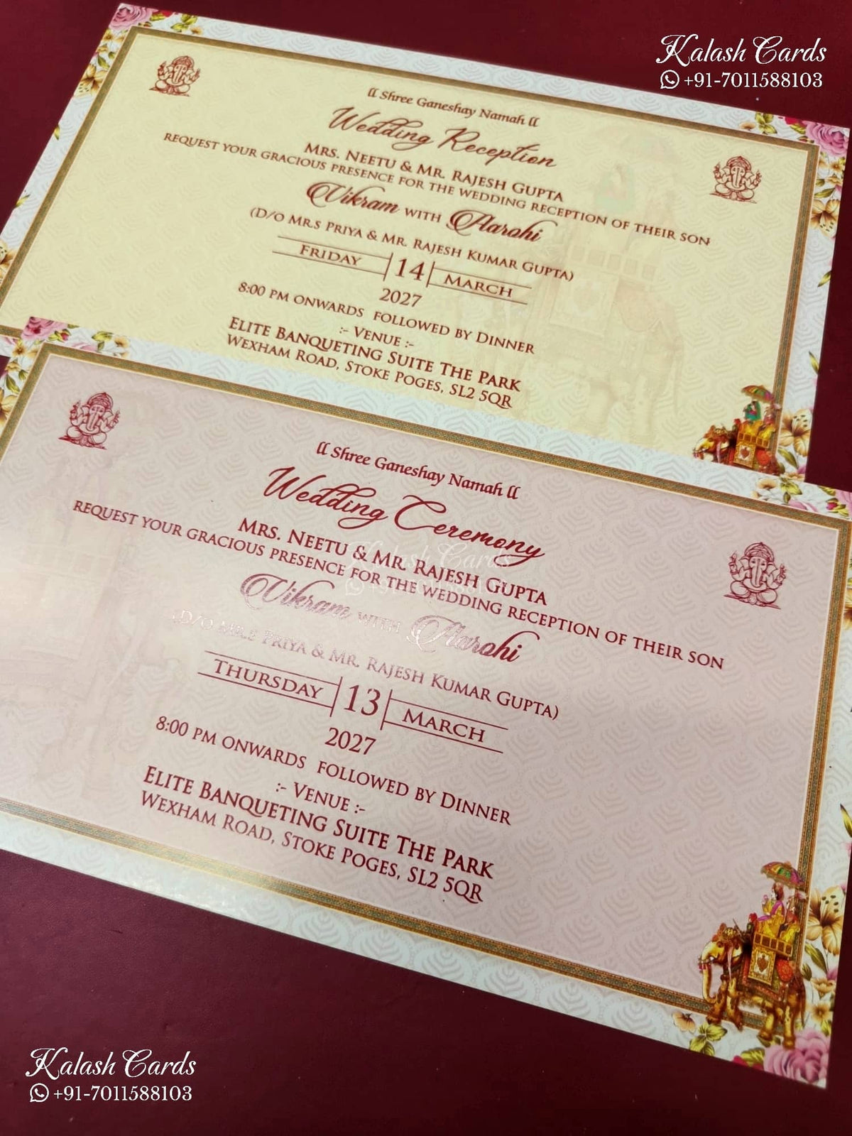 KLB-1344 Creme Brown Bride Groom Semi Box Wedding Card (2 Page)-Kalash Cards