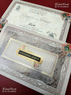 KLB-1346 Grey Floral Semi Box Wedding Card (2 Page & Couple Name Wooden Plate)-Kalash Cards