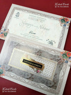 KLB-1346 Grey Floral Semi Box Wedding Card (2 Page & Couple Name Wooden Plate)-Kalash Cards