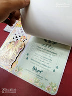 KLB-1358 Blue Bride Groom Laser Cut Carry Bag Style Semi Box Wedding Card (2 Page & Transparent PVC)-Kalash Cards