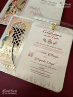 KLB-1359 Creme Bride Groom Laser Cut Semi Box Wedding Card (2 Page & Transparent PVC)-Kalash Cards