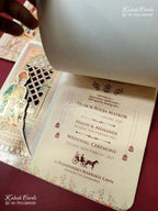 KLB-1359 Creme Bride Groom Laser Cut Semi Box Wedding Card (2 Page & Transparent PVC)-Kalash Cards