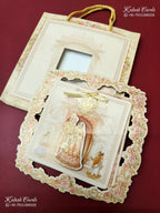 KLB-1360 Creme Bride Groom Laser Cut Carry Bag Style MDF Thick Wedding Card (2 Page)-Kalash Cards