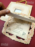 KLB-1360 Creme Bride Groom Laser Cut Carry Bag Style MDF Thick Wedding Card (2 Page)-Kalash Cards