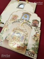 KLB-1362 Creme Bride Groom Royal Fort Laser Cut Carry Bag Style MDF Thick Wedding Card (2 Page)-Kalash Cards