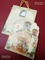 KLB-1362 Creme Bride Groom Royal Fort Laser Cut Carry Bag Style MDF Thick Wedding Card (2 Page)-Kalash Cards