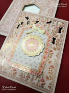 KLB-1363 Creme Pink Floral Laser Cut Carry Bag Style MDF Thick Wedding Card (2 Page)