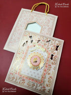 KLB-1363 Creme Pink Floral Laser Cut Carry Bag Style MDF Thick Wedding Card (2 Page)