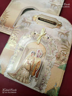 KLB-1364 Creme Bride Groom Laser Cut Carry Bag Style MDF Thick Wedding Card (2 Page & Couple Name Wooden Plate)-Kalash Cards