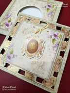 KLB-1365 Creme Floral Laser Cut Carry Bag Style MDF Thick Wedding Card (2 Page)-Kalash Cards
