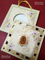 KLB-1365 Creme Floral Laser Cut Carry Bag Style MDF Thick Wedding Card (2 Page)-Kalash Cards