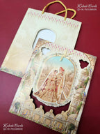 KLB-1370 Creme Bride Groom Laser Cut Carry Bag Style MDF Thick Wedding Card (2 Page)-Kalash Cards