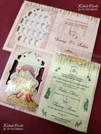 KLB-1372 Pink Bride Groom Laser Cut MDF Thick Wedding Card (2 Page)-Kalash Cards