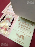 KLB-1372 Pink Bride Groom Laser Cut MDF Thick Wedding Card (2 Page)-Kalash Cards