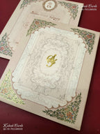 KLB-1374 Creme Floral Padded Thick Wedding Card (2 Page & Couple Initial Acrylic)