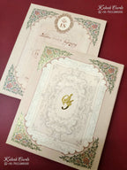 KLB-1374 Creme Floral Padded Thick Wedding Card (2 Page & Couple Initial Acrylic)
