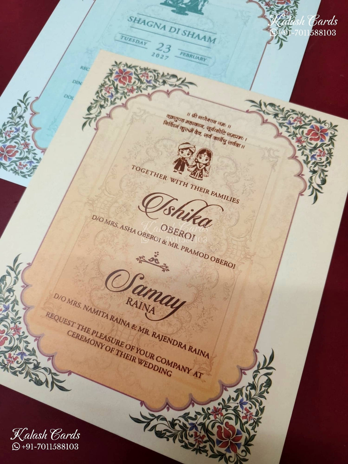 KLB-1374 Creme Floral Padded Thick Wedding Card (2 Page & Couple Initial Acrylic)