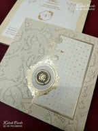 KLB-1376 Creme Floral Padded Thick Wedding Card (2 Page)-Kalash Cards