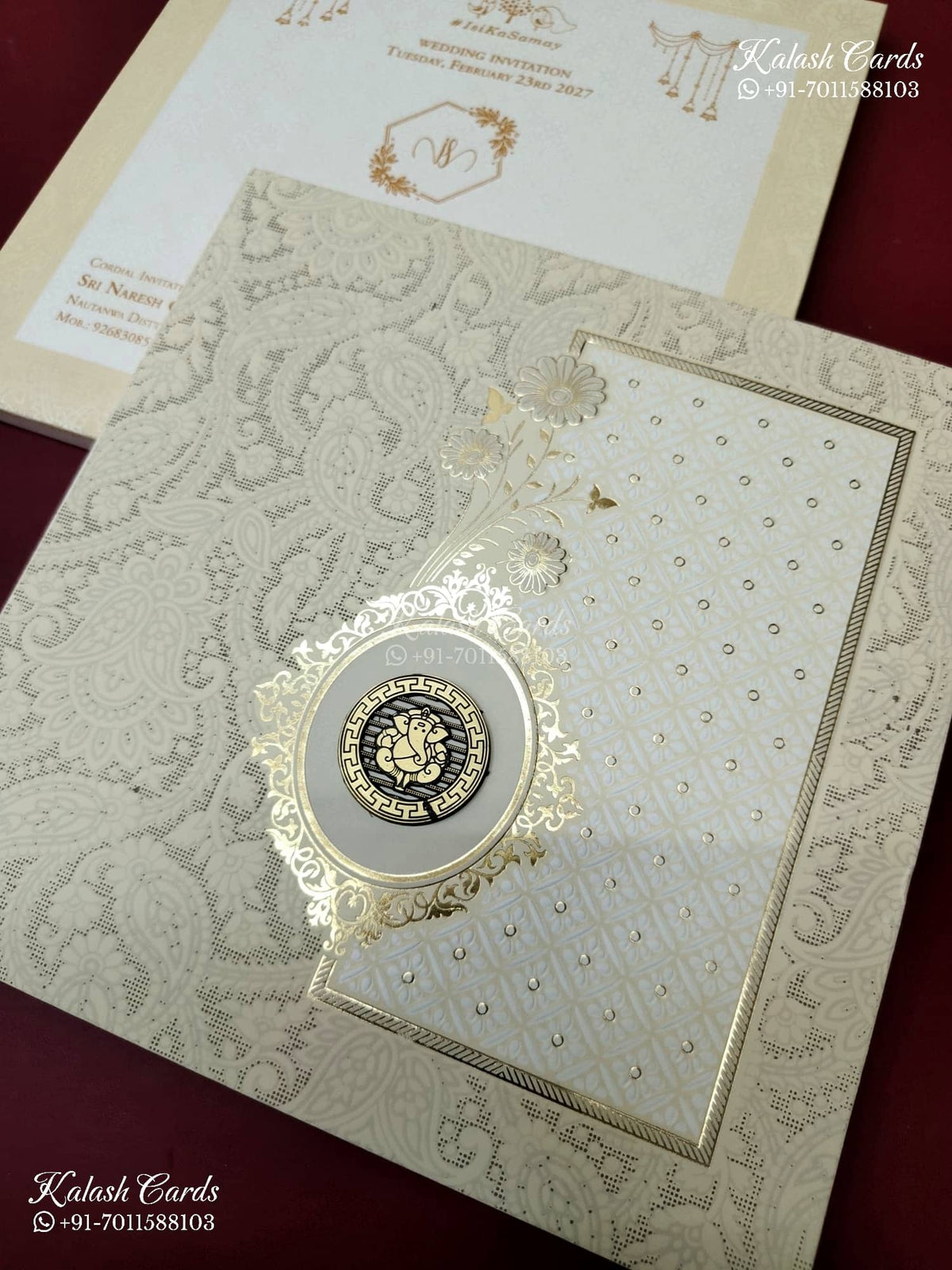 KLB-1376 Creme Floral Padded Thick Wedding Card (2 Page)